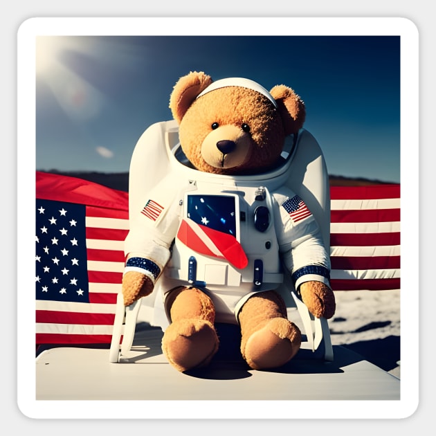 Teddy in a Space suit sitting on a deck chair on the Moon Sticker by Colin-Bentham